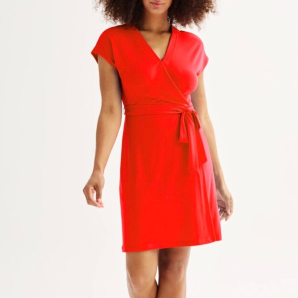 Nine West Faux Wrap Mini Dress Stretchy Red Size 3X 🚨